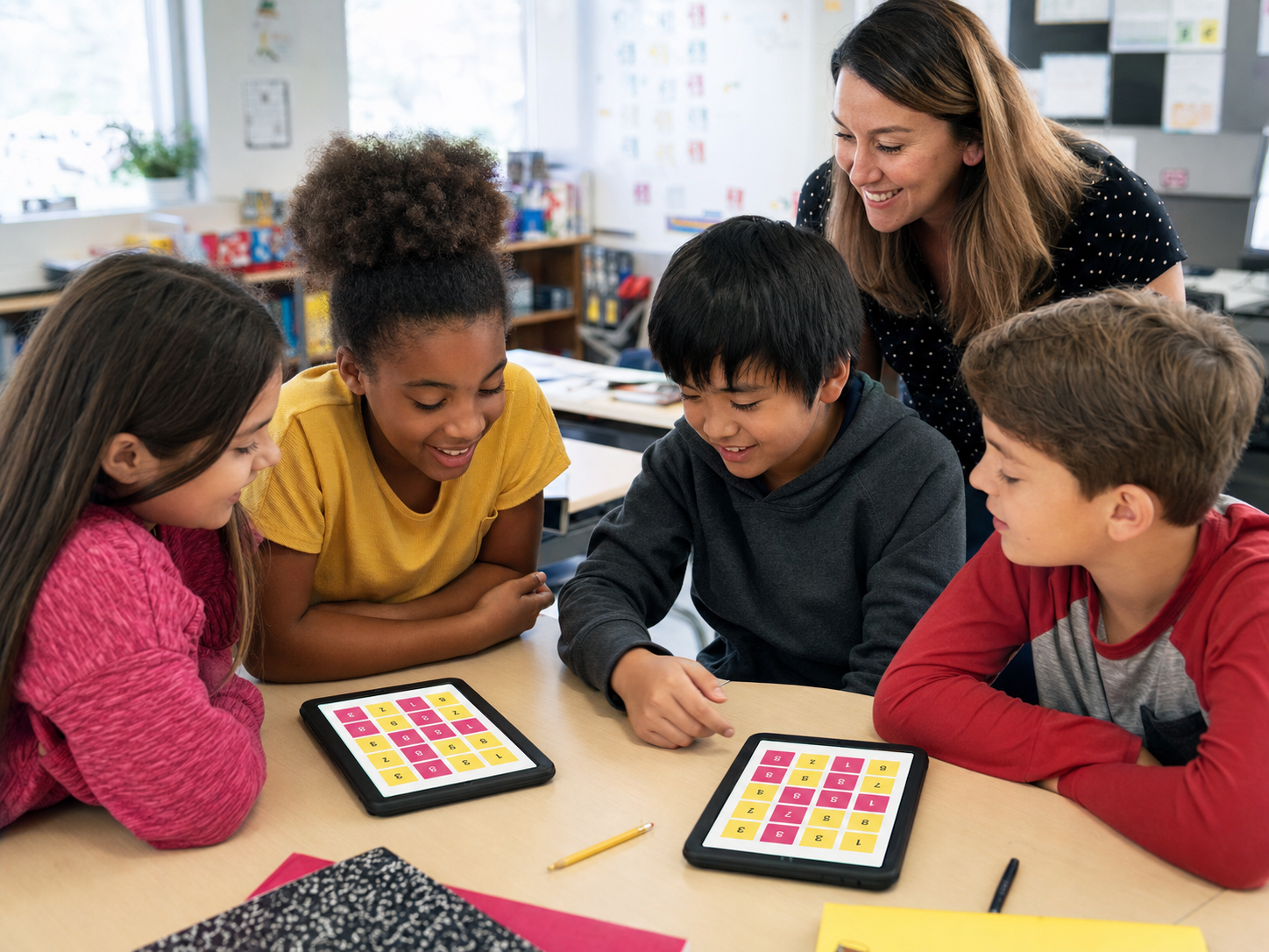 Children comparing tenza moves together in a classroom